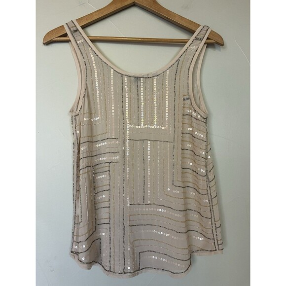 Guess Beaded Sequined Chiffon Tank Camisole Pale Pink, XS - Picture 3 of 11